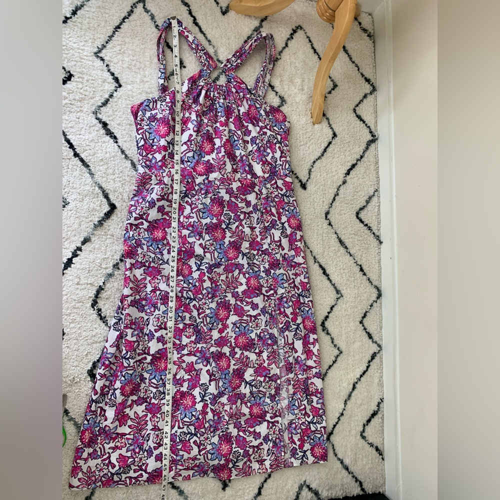 French Connection Fontini Cotton Ring-Halter Purple Floral Midi Dress - Picture 7 of 11